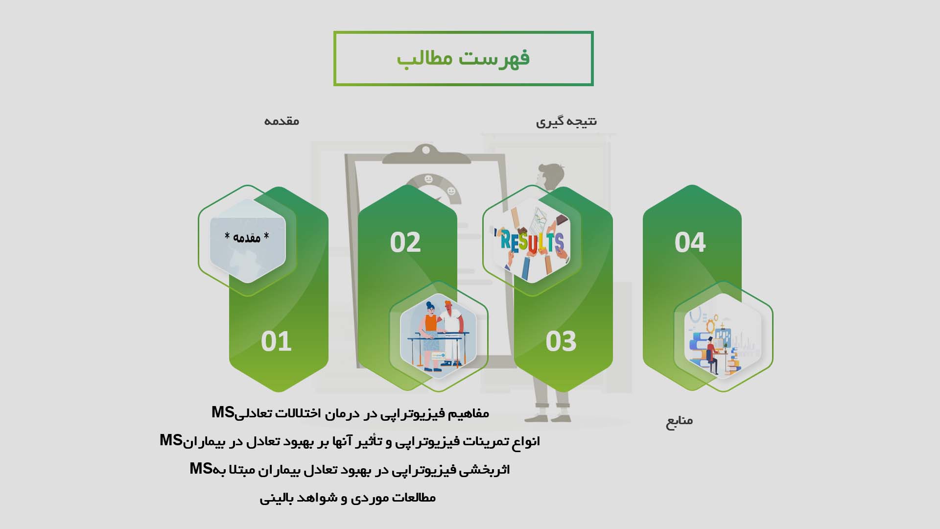 پاورپوینت در مورد اثربخشی فیزیوتراپی در بهبود تعادل بیماران مبتلا به ام‌اس